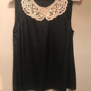 Tibi black top with lace collar detail